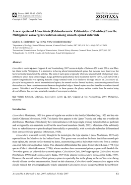 Zootaxa, a New Species of Lissocidaris