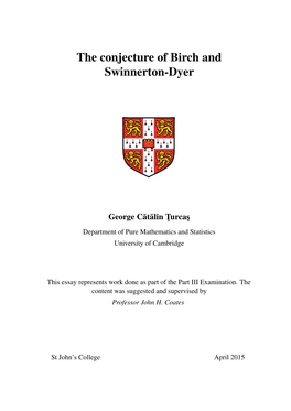 The Conjecture of Birch and Swinnerton-Dyer