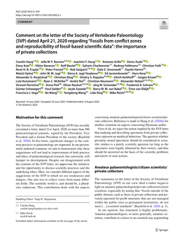 Comment on the Letter of the Society of Vertebrate Paleontology (SVP