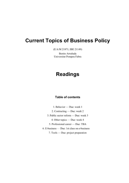 Current Topics of Business Policy Readings