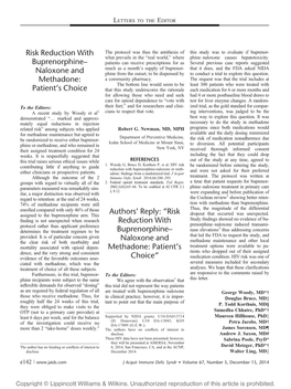 Risk Reduction with Buprenorphine– Naloxone And