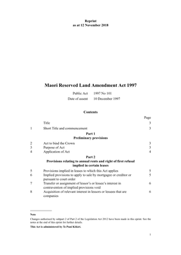 Maori Reserved Land Amendment Act 1997