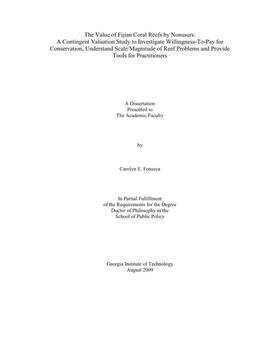 The Value of Fijian Coral Reefs by Nonusers