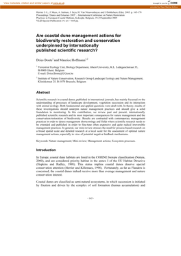 Are Coastal Dune Management Actions for Biodiversity Restoration and Conservation Underpinned by Internationally Published Scientific Research?