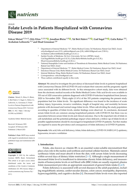 Folate Levels in Patients Hospitalized with Coronavirus Disease 2019