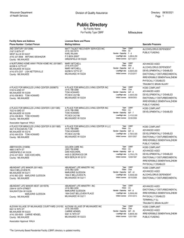 Directory of Community-Based Residential Facilities of Milwaukee County in Wisconsin