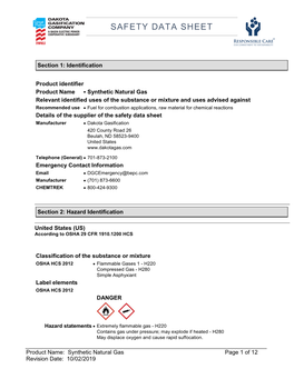 Synthetic Natural Gas (Sng) Sds (Rev 4)