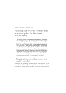 Planning and Problem Solving: from Neuropsychology to Functional Neuroimaging