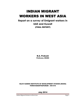 Indian Migrant Workers in West Asia Workers In