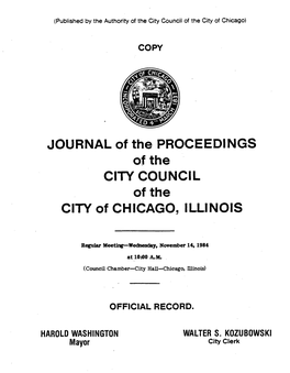 JOURNAL of the PROCEEDINGS Ofthe CITY COUNCIL of the CITY of CHICAGO, ILLINOIS