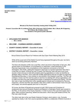 Minutes of the Parish Assembly Meeting Dated 18 May 2016