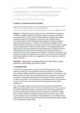 Categorization of the Heritage Building Stock in Cairo for the Energy Planning Purposes a Method and the Typical Buildings