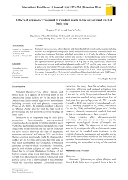 Effects of Ultrasonic Treatment of Rumduol Mash on the Antioxidant Level of Fruit Juice