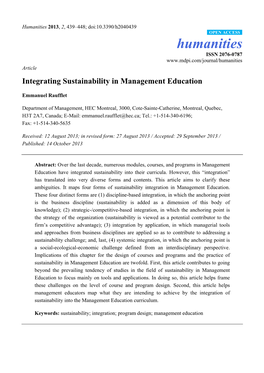Integrating Sustainability in Management Education