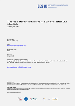 Tensions in Stakeholder Relations for a Swedish Football Club a Case Study Junghagen, Sven