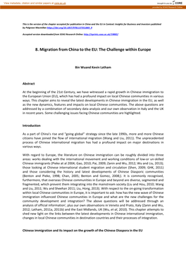 8. Migration from China to the EU: the Challenge Within Europe