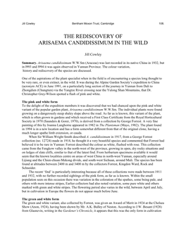 The Rediscovery of Arisaema Candidissimum in the Wild