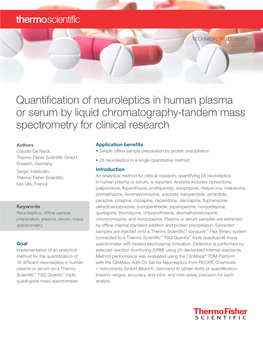 Quantification of Neuroleptics in Human Plasma Or Serum by Liquid Chromatography-Tandem Mass Spectrometry for Clinical Research