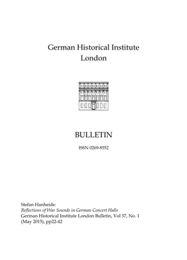 Reflections of War Sounds in German Concert Halls German Historical Institute London Bulletin, Vol 37, No