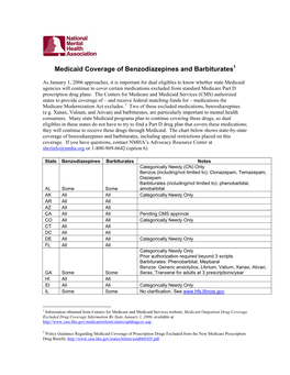 Medicaid Coverage of Benzodiazepines and Barbiturates1