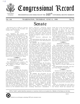 Congressional Record United States Th of America PROCEEDINGS and DEBATES of the 105 CONGRESS, SECOND SESSION