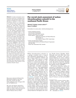 NOAA Per-Recruit Stock Assessment of Wahoo (Acanthocybium Solandri) In