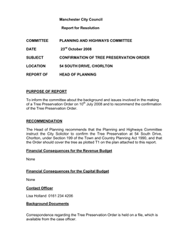 Manchester City Council Report for Resolution COMMITTEE