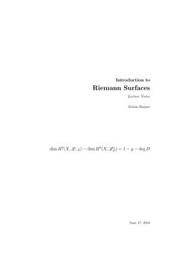 Riemann Surfaces Lecture Notes