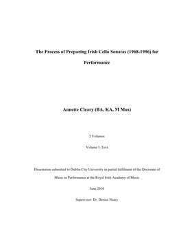 The Process of Preparing Irish Cello Sonatas (1968-1996) For