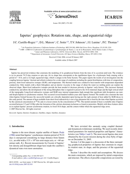 Iapetus' Geophysics: Rotation Rate, Shape, and Equatorial Ridge