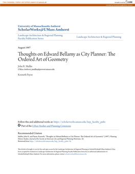 Thoughts on Edward Bellamy As City Planner: the Ordered Art of Geometry John R