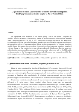La Generazione Morente. Cosplay Zombie Come Atto Di Rivendicazione Politica the Diying Generation: Zombic Cosplay As Act of Political Claim