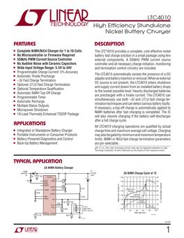 LTC4010 High Efficiency Standalone Nickel Battery Charger