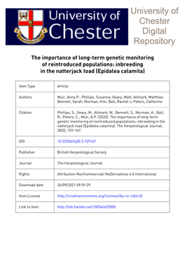 Inbreeding in the Natterjack Toad (Epidalea Calamita)