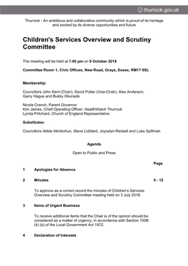 (Public Pack)Agenda Document for Children's Services Overview and Scrutiny Committee, 09/10/2018 19:00