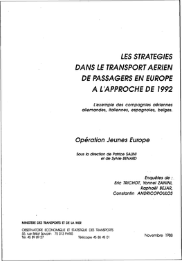 Les Strategies Dans Le Transport Aerien De Passagers En Europe Al Approche De 1992