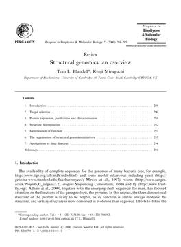 Structural Genomics: an Overview Tom L