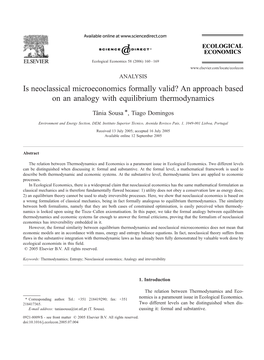 Is Neoclassical Microeconomics Formally Valid? an Approach Based on an Analogy with Equilibrium Thermodynamics