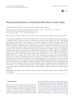 Fluvial Geochemistry of Subarnarekha River Basin, India