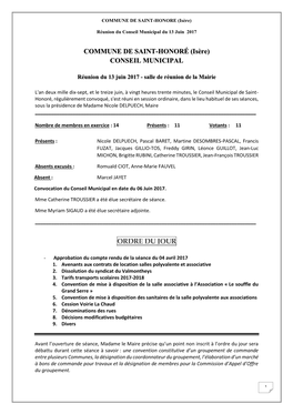 COMMUNE DE SAINT-HONORÉ (Isère) CONSEIL MUNICIPAL