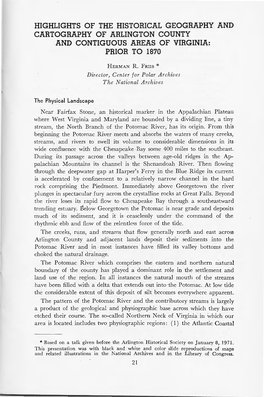 Highlights of the Historical Geography and Cartography of Arlington County and Contiguous Areas of Virginia: Prior to 1870