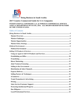 Doing Business in Saudi Arabia 2017 Country Commercial Guide for U.S. Companies INTERNATIONAL COPYRIGHT, U.S