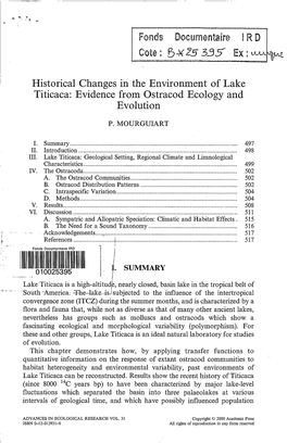 Historical Changes in the Environment of Lake Titicaca: Evidence from Ostracod Ecology and Evolution