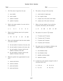 Knockout Review Questions Name: Date: 1. All of the Atoms of Argon