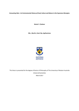 Thesis Is Presented for the Degree of Doctor of Philosophy of the University of Western Australia School of Humanities March 2017 THESIS DECLARATION