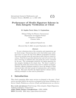 Performance of Merkle Signature Scheme in Data Integrity Veriﬁcation at Client