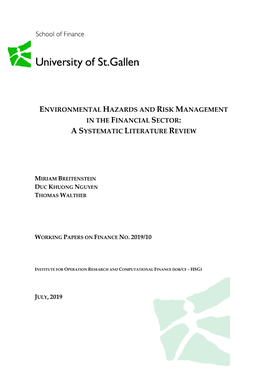 Environmental Hazards and Risk Management in the Financial Sector: a Systematic Literature Review