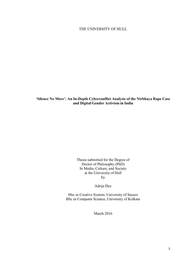 Thesis Submitted for the Degree of Doctor of Philosophy (Phd) in Media, Culture, and Society at the University of Hull By