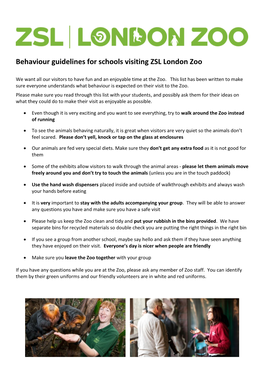 Behaviour Guidelines for Schools Visiting ZSL London Zoo