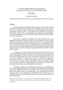 Localizing Human Rights Treaty Monitoring: Case Study of Taiwan As a Non-UN Member State